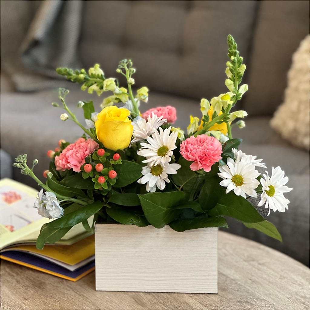 Sun Salutation Box Bouquet – Salon Diane Aubin Fleuriste Inc., Jonquiere PQ