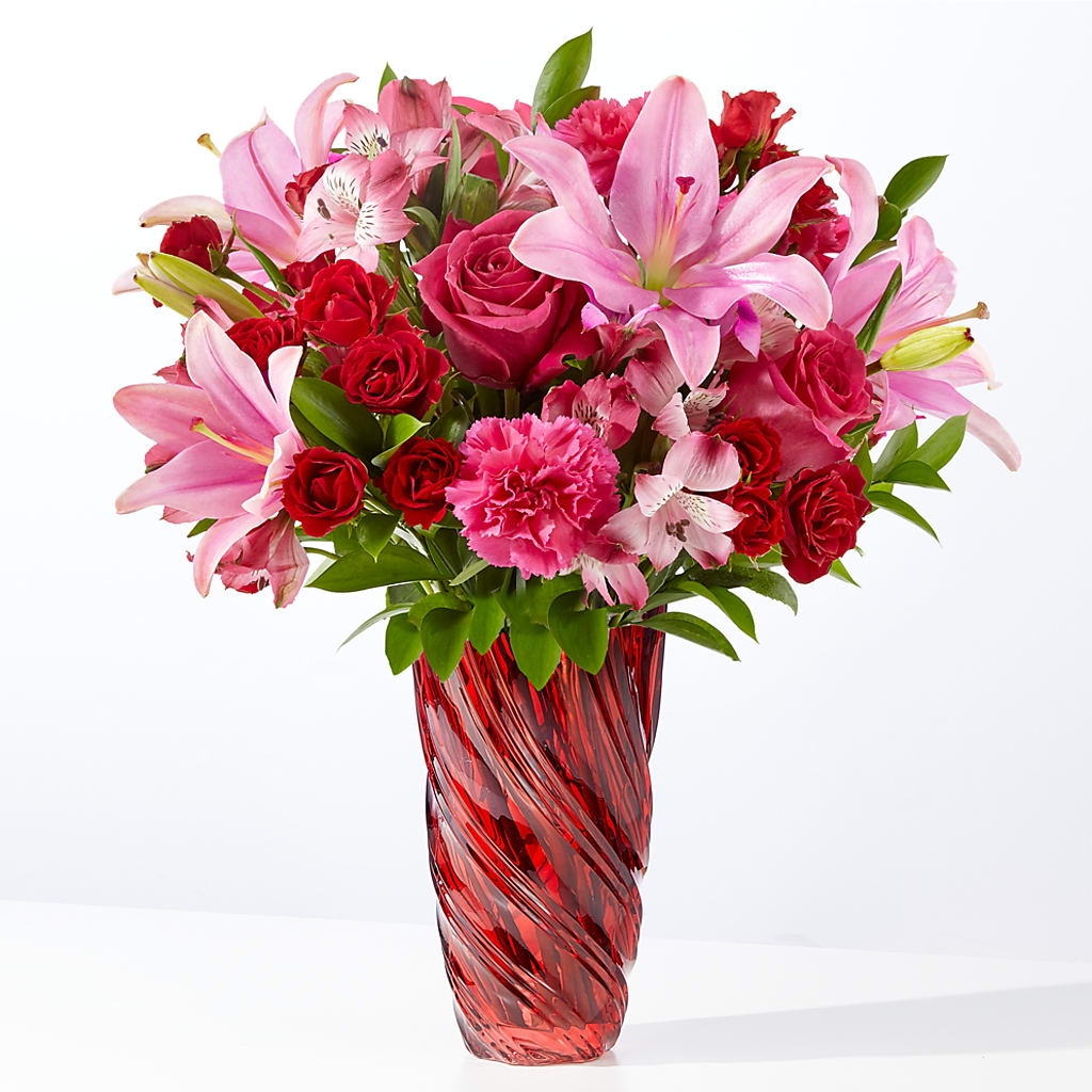 In Love Bouquet with Luxe Swirl Vase – Salon Diane Aubin Fleuriste Inc., Jonquiere PQ