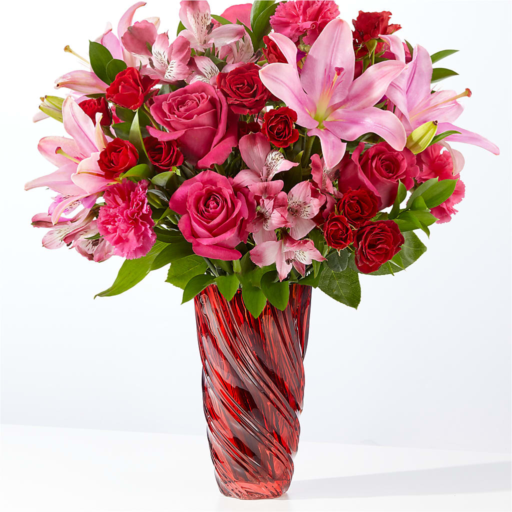 In Love Bouquet with Luxe Swirl Vase – Salon Diane Aubin Fleuriste Inc., Jonquiere PQ