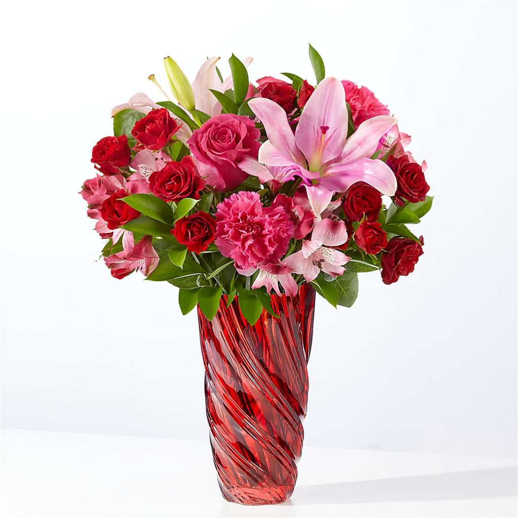 In Love Bouquet with Luxe Swirl Vase – Salon Diane Aubin Fleuriste Inc., Jonquiere PQ