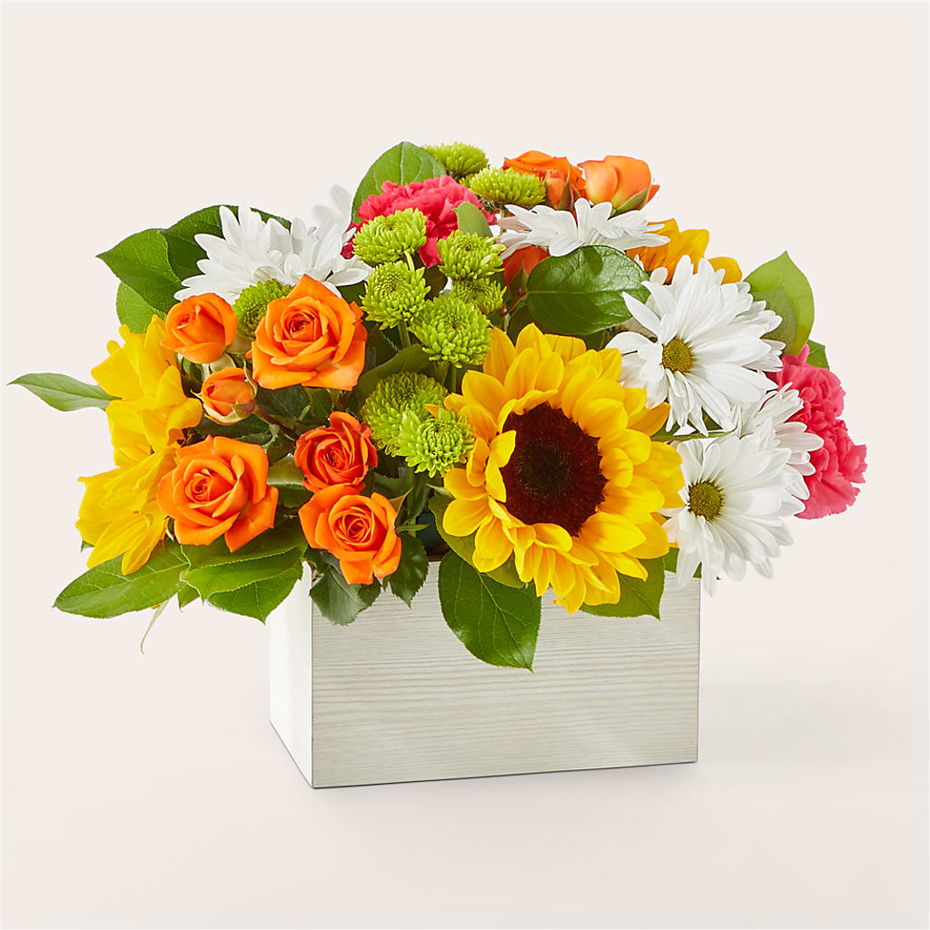 Sun-drenched Blooms Box Bouquet – Salon Diane Aubin Fleuriste Inc., Jonquiere PQ