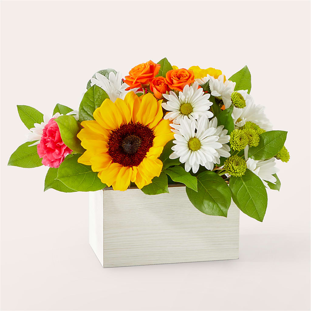 Sun-drenched Blooms Box Bouquet – Salon Diane Aubin Fleuriste Inc., Jonquiere PQ