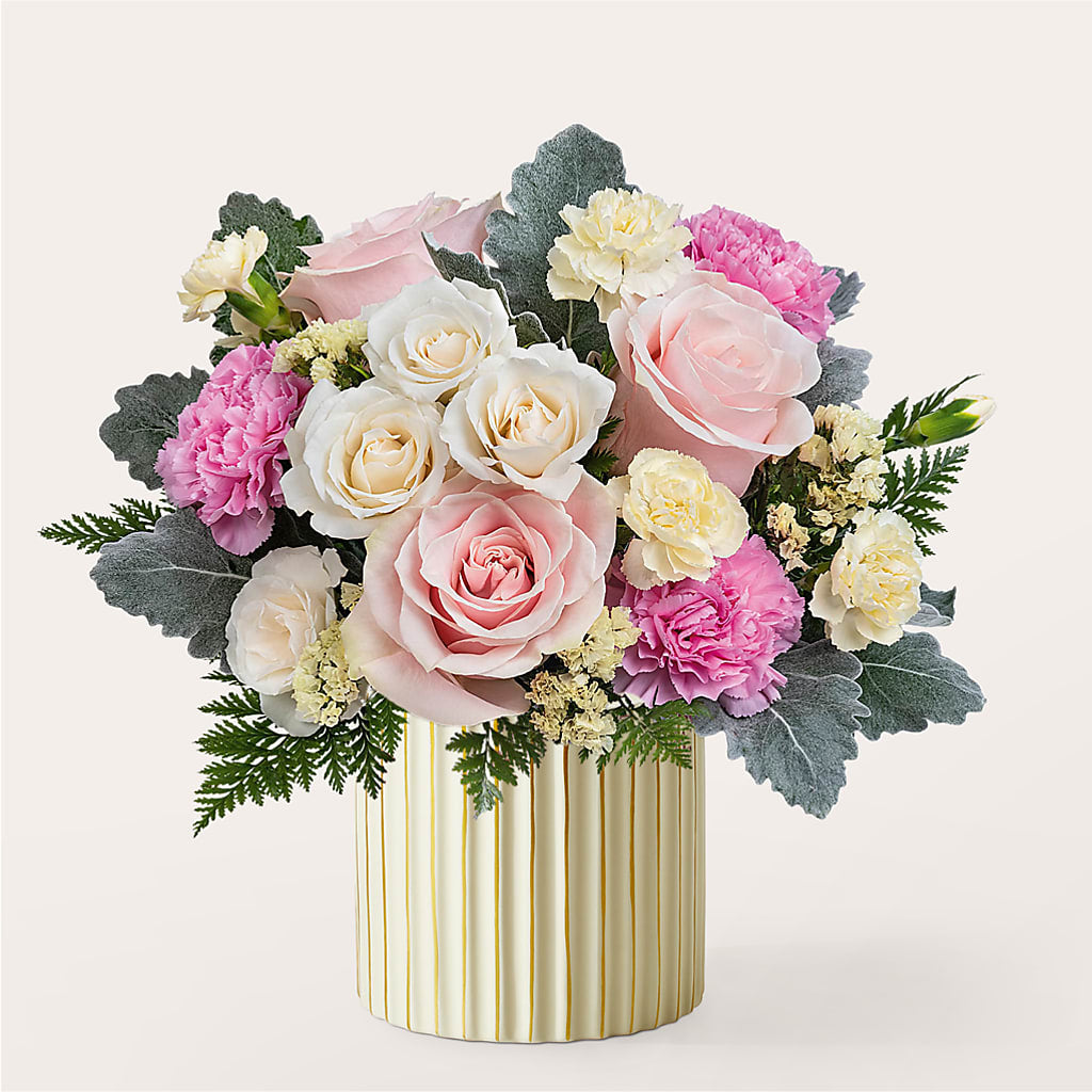 Blissful Moments Bouquet with Ivory Vase – Salon Diane Aubin Fleuriste Inc., Jonquiere PQ