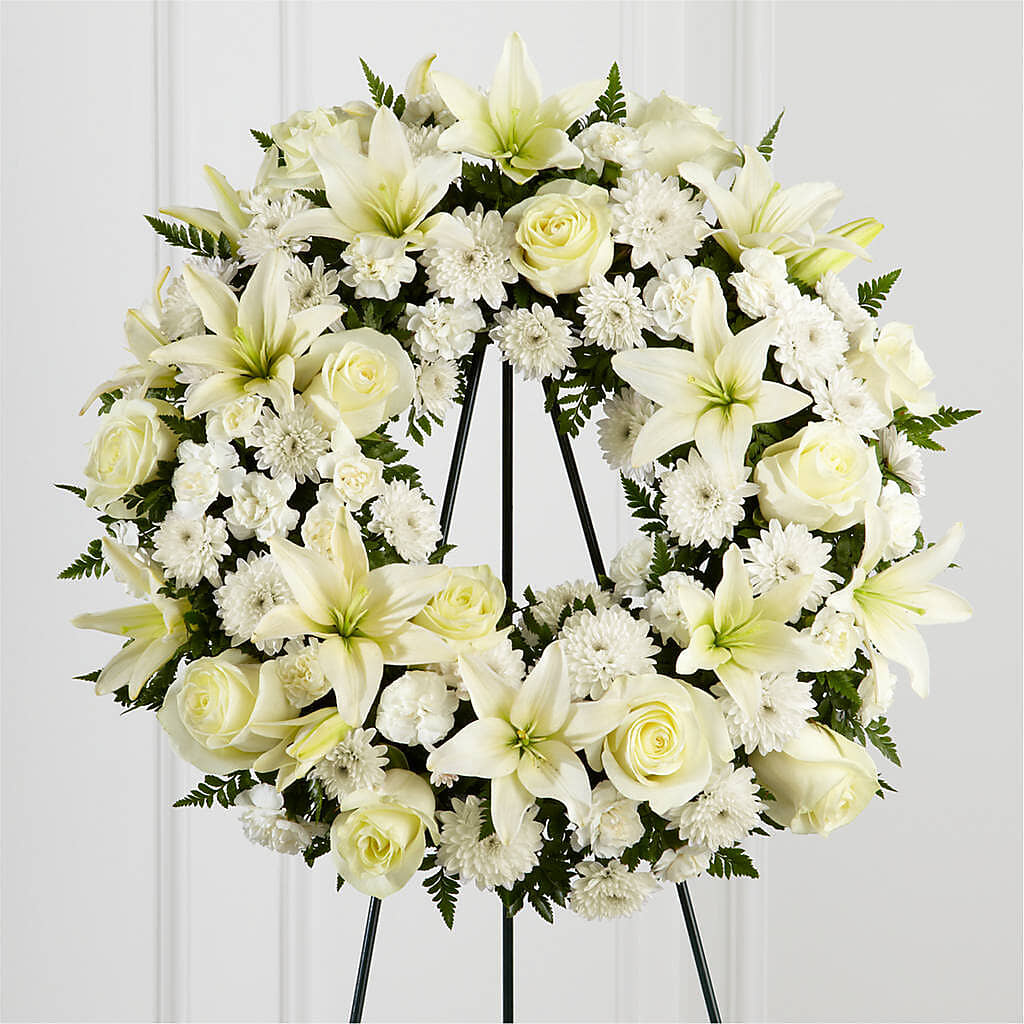 Treasured Tribute Wreath – Salon Diane Aubin Fleuriste Inc., Jonquiere PQ