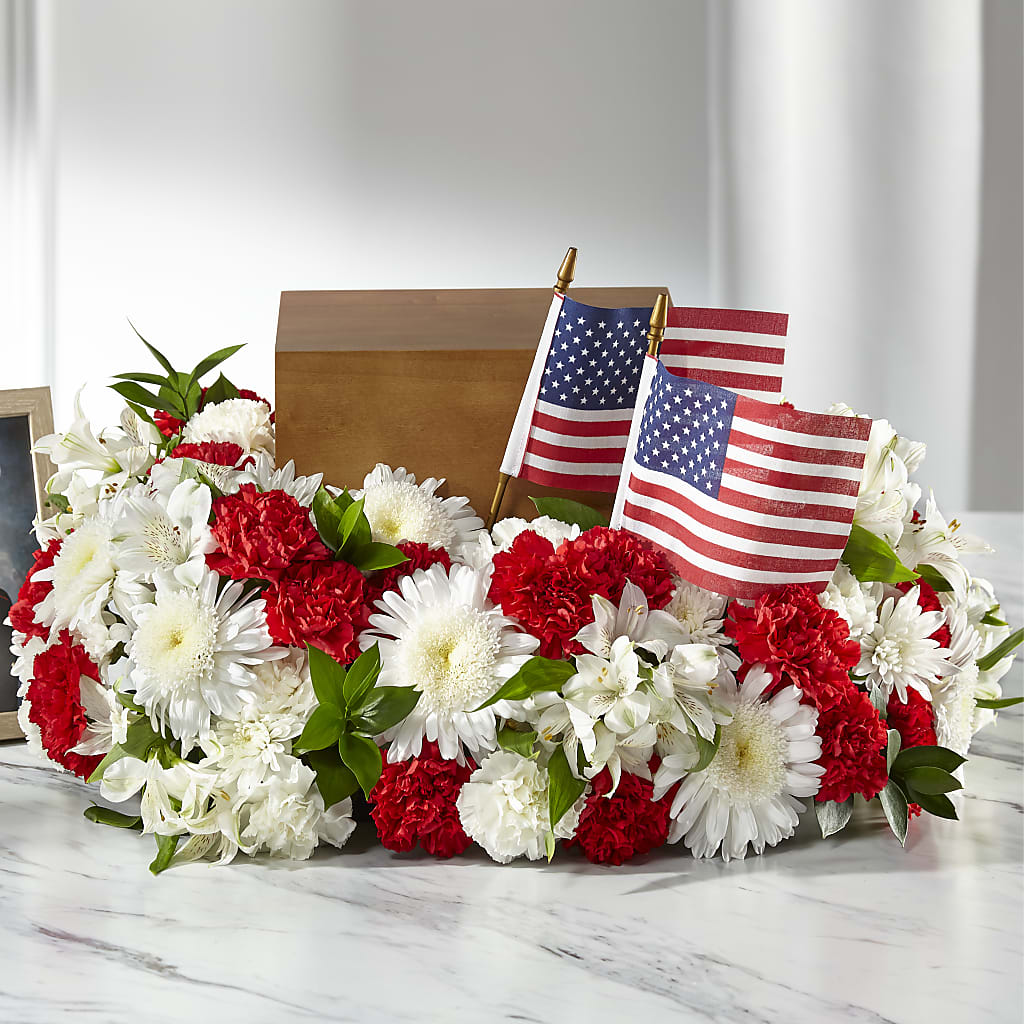 Spirit of Patriotism Cremation Adornment – Salon Diane Aubin Fleuriste Inc., Jonquiere PQ