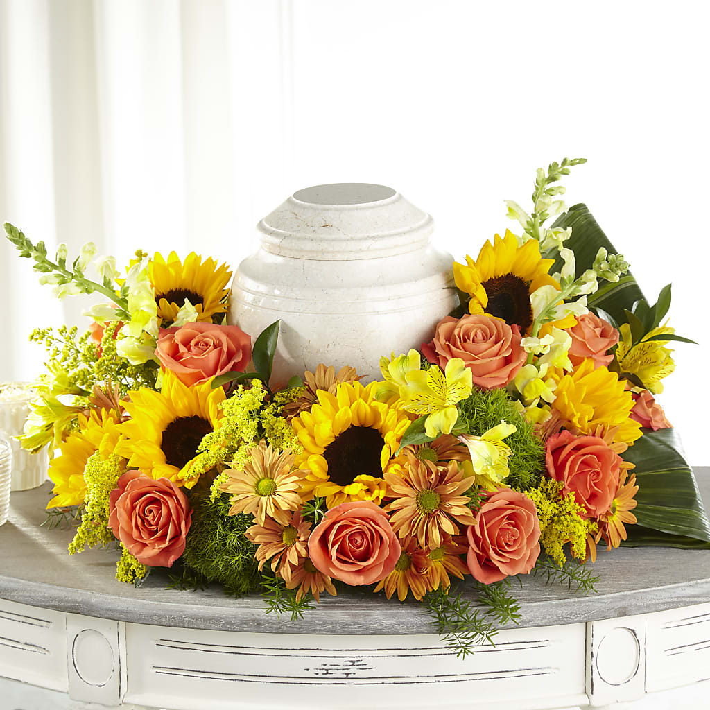 Faithful Sunflower Cremation Adornment – Salon Diane Aubin Fleuriste Inc., Jonquiere PQ