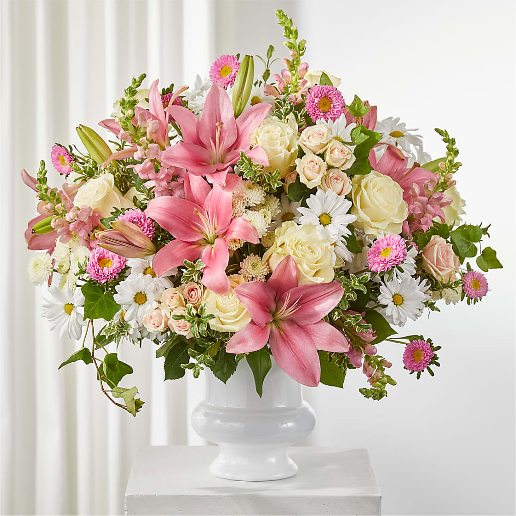 Empathetic Blooms Urn Arrangement – Salon Diane Aubin Fleuriste Inc., Jonquiere PQ