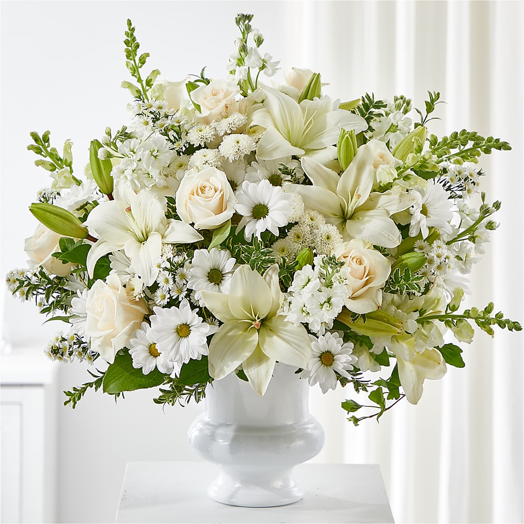 Uplifting Urn Arrangement – Salon Diane Aubin Fleuriste Inc., Jonquiere PQ