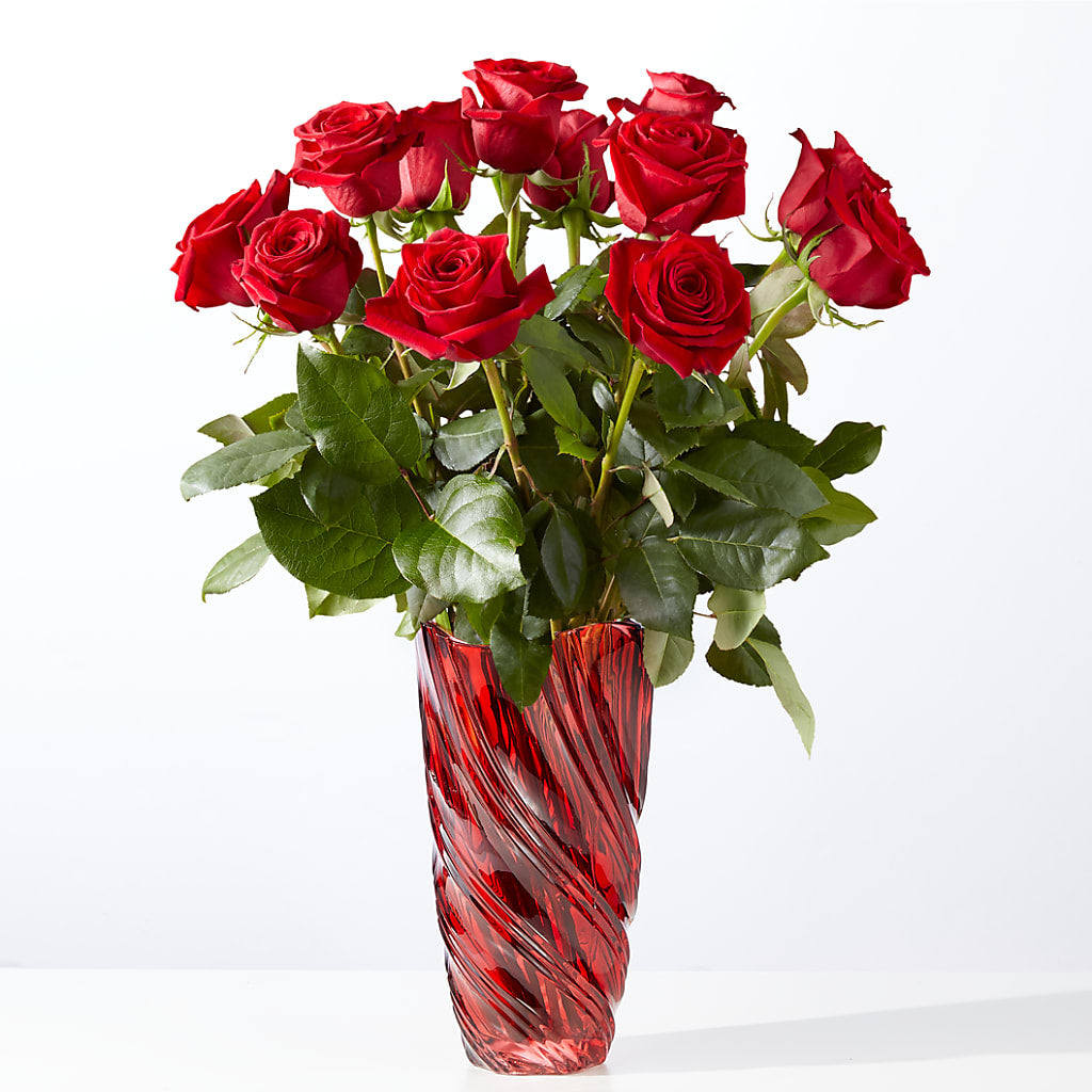 Classic Love Red Rose Bouquet with Luxe Swirl Vase – Salon Diane Aubin Fleuriste Inc., Jonquiere PQ