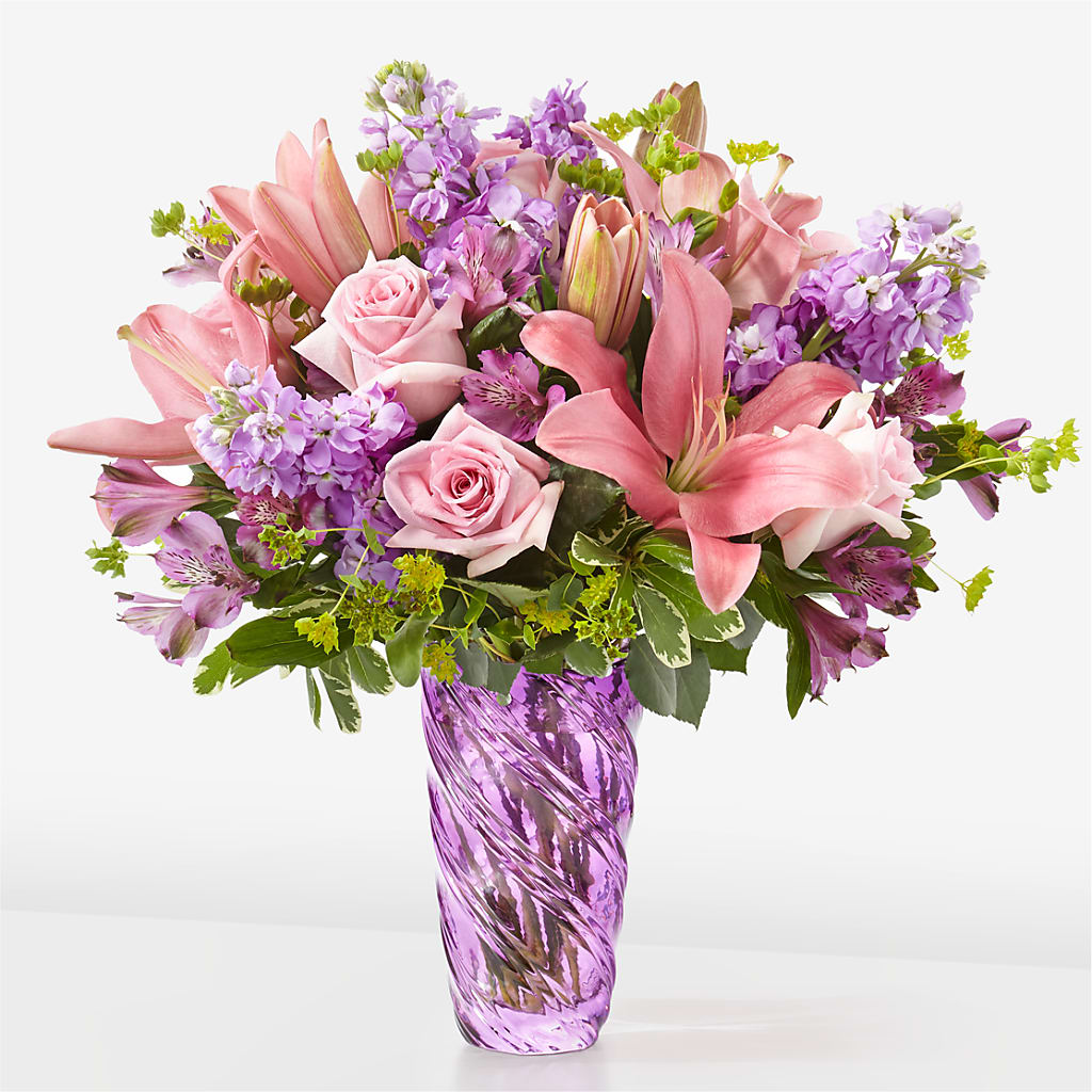 Precious Petals Bouquet with Luxe Swirl Vase – Salon Diane Aubin Fleuriste Inc., Jonquiere PQ