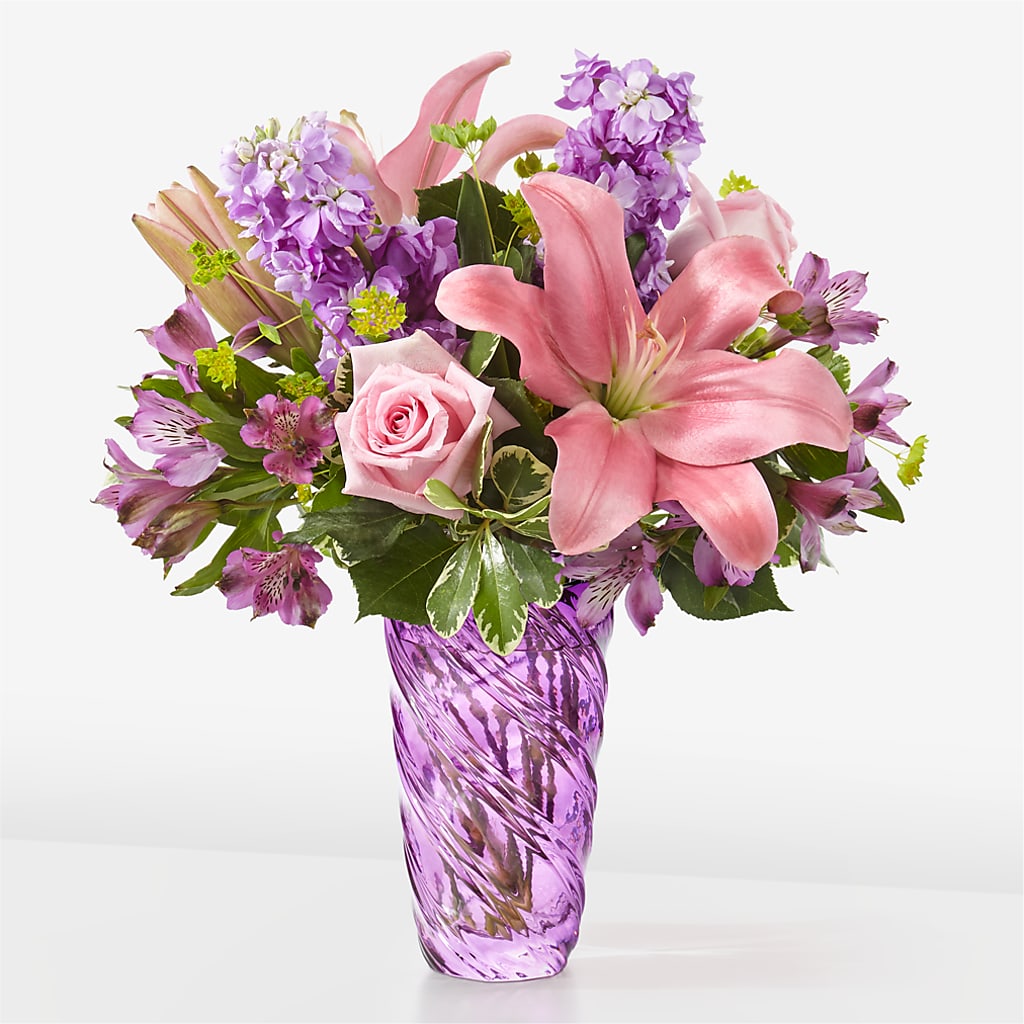 Precious Petals Bouquet with Luxe Swirl Vase – Salon Diane Aubin Fleuriste Inc., Jonquiere PQ