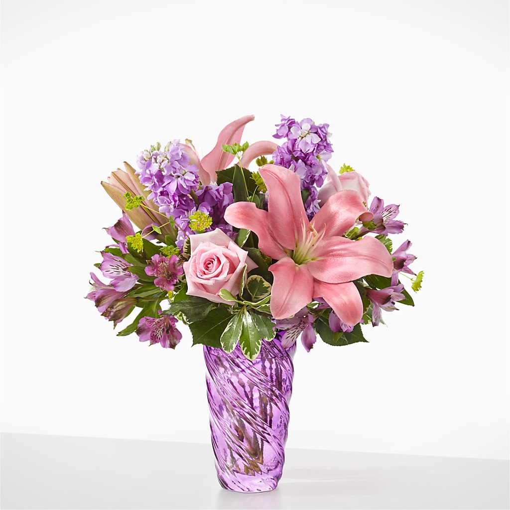 Precious Petals Bouquet with Luxe Swirl Vase – Salon Diane Aubin Fleuriste Inc., Jonquiere PQ