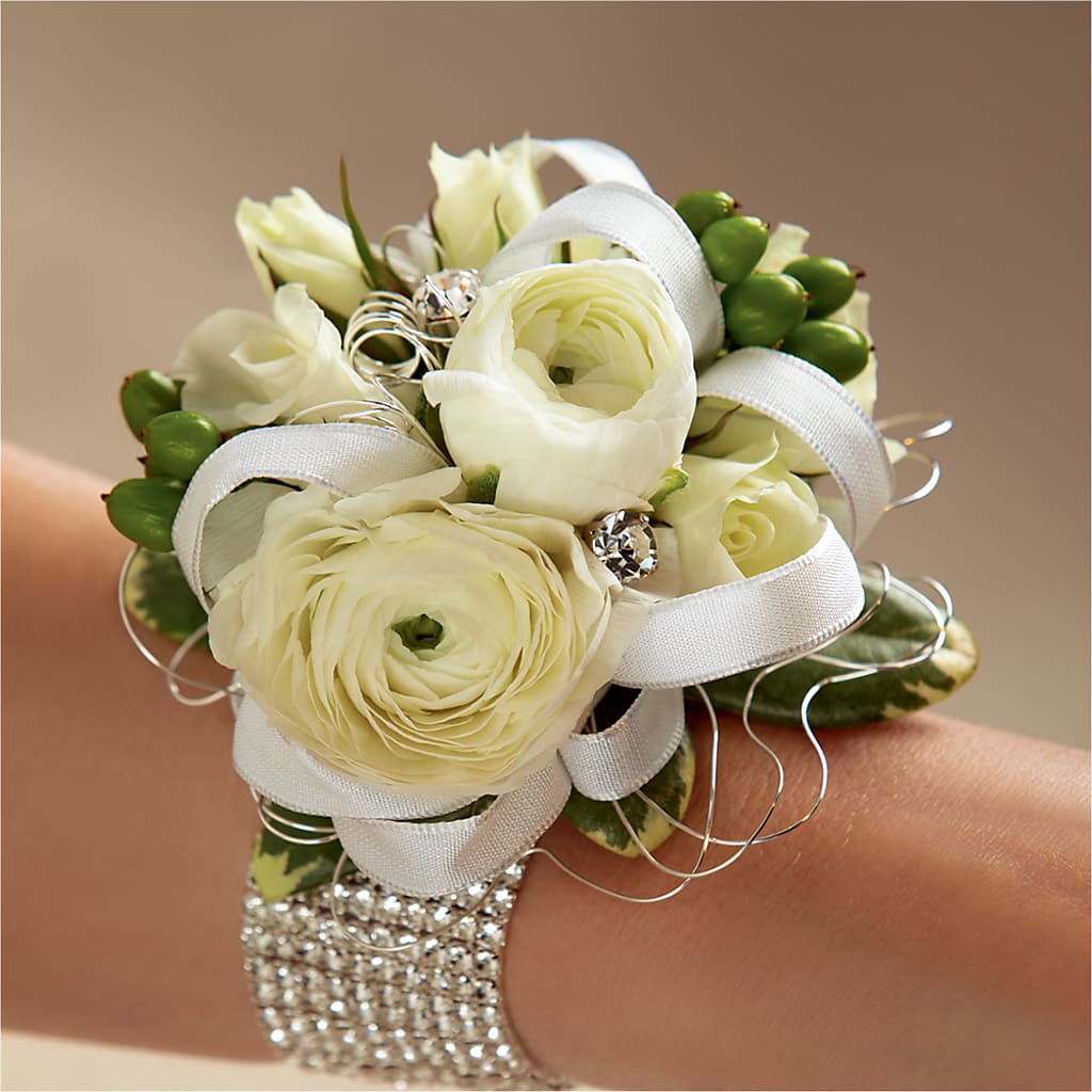 White Wedding Corsage – Salon Diane Aubin Fleuriste Inc., Jonquiere PQ