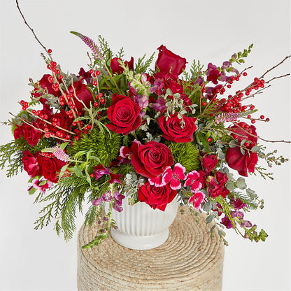 Big Red Bow Bouquet –  Salon Diane Aubin Fleuriste Inc., Jonquiere PQ