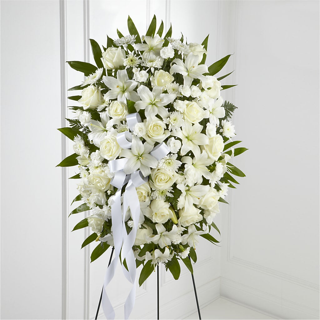 Bouquet de fleurs sur pied Exquisite Tribute - Ruban blanc