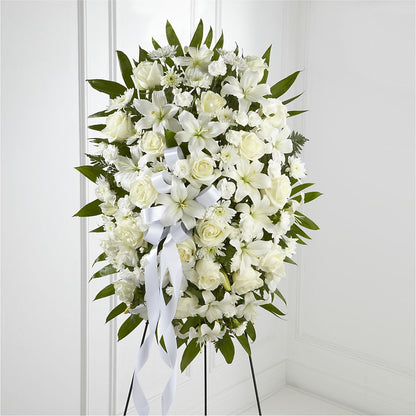 Bouquet de fleurs sur pied Exquisite Tribute - Ruban blanc