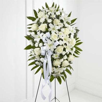 Bouquet de fleurs sur pied Exquisite Tribute - Ruban blanc
