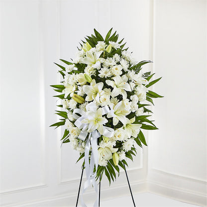 Bouquet de fleurs sur pied Exquisite Tribute - Ruban blanc