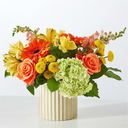 Autumn Sunshine Bouquet with Ivory Vase –  Salon Diane Aubin Fleuriste Inc., Jonquiere PQ